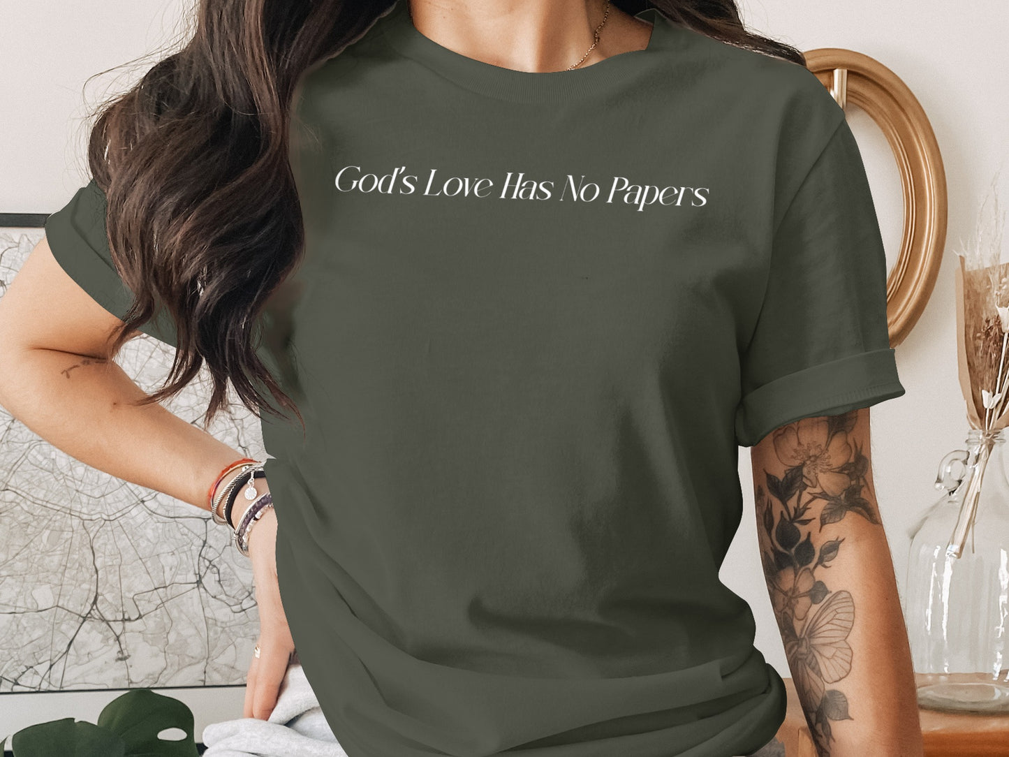 God's Love Has No Papers Green T-shirt product type