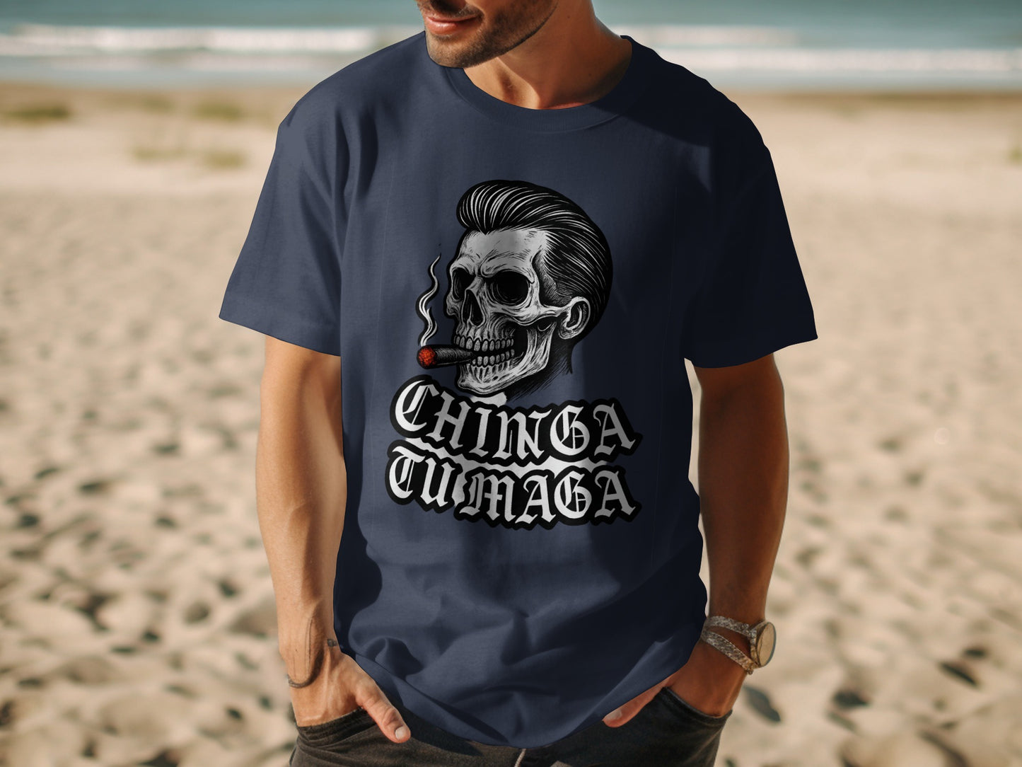 Chinga Tumaga Skull with Cigar Graphic T-shirt product type