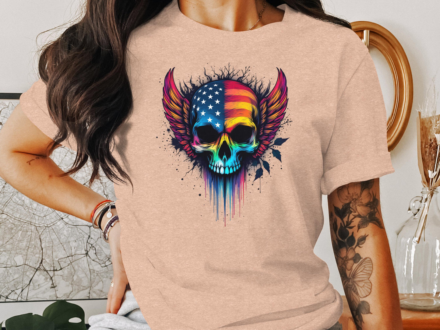 Vibrant Skull Graphic with Wings T-shirt product type
