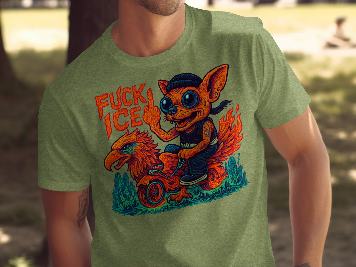 Funny Graphic Cat on Flaming Bird T-shirt product
