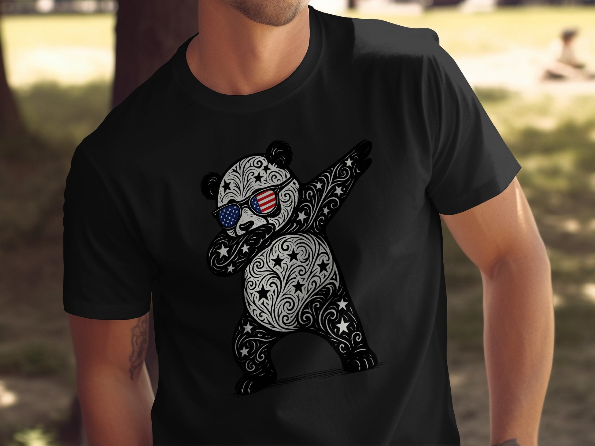 Dabbing Patriotic Panda with Sunglasses T-Shirt product type