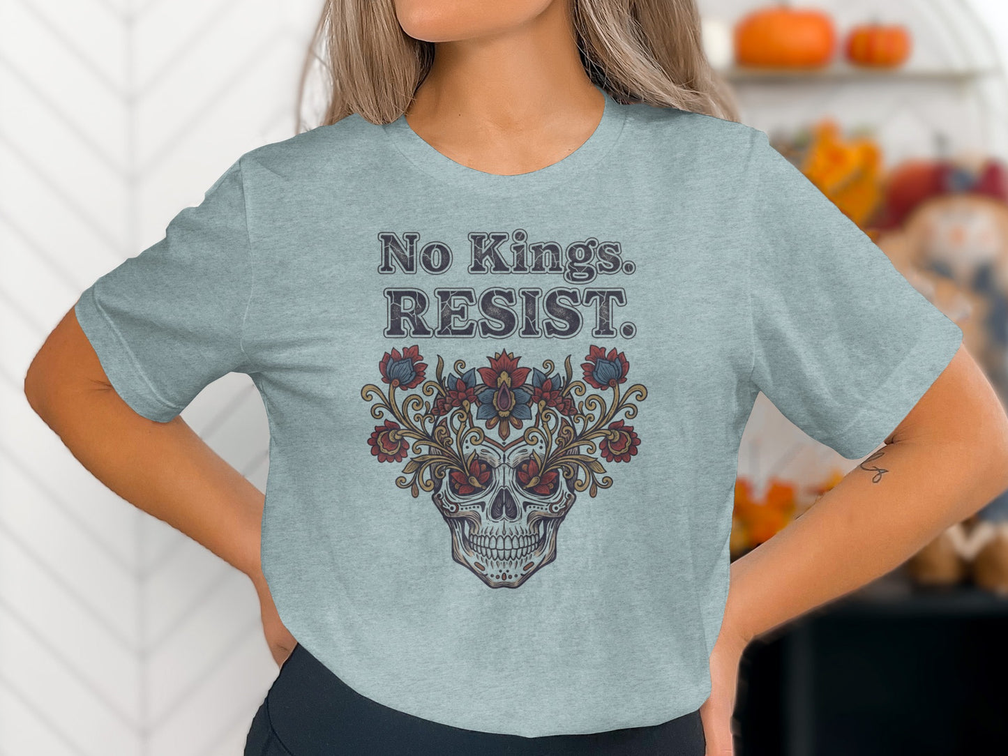 No Kings Resist Floral Skull Graphic Tee product