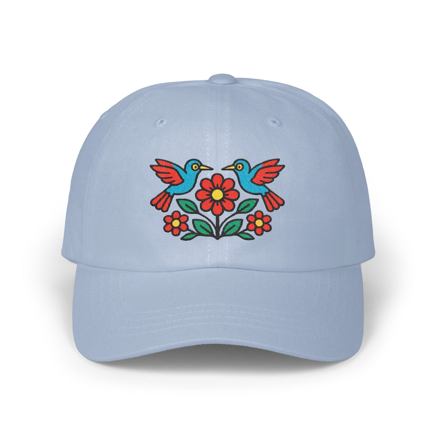 Embroidered Hummingbirds and Flowers Design Hat product