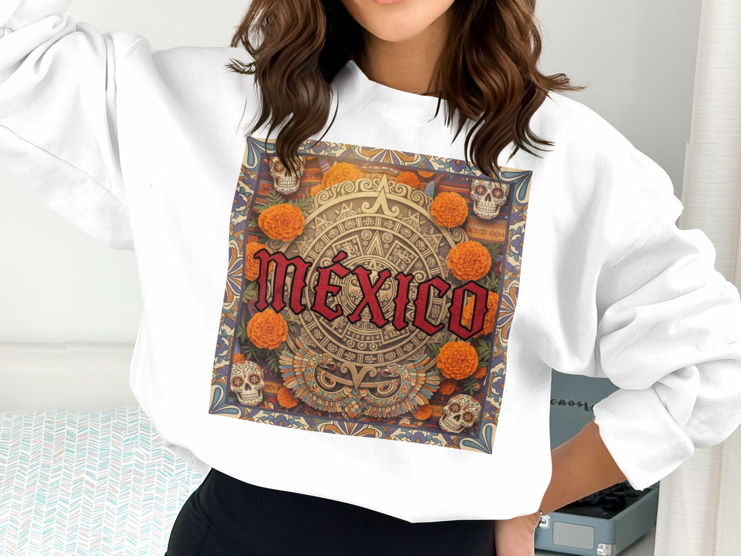 Vibrant Mexico Aztec Design White Sweatshirt product