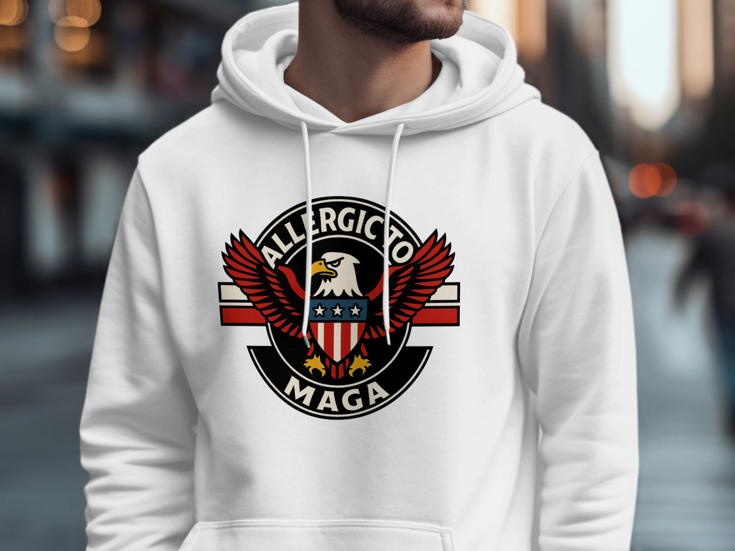 Allergic to MAGA Eagle Design White Hooded product
