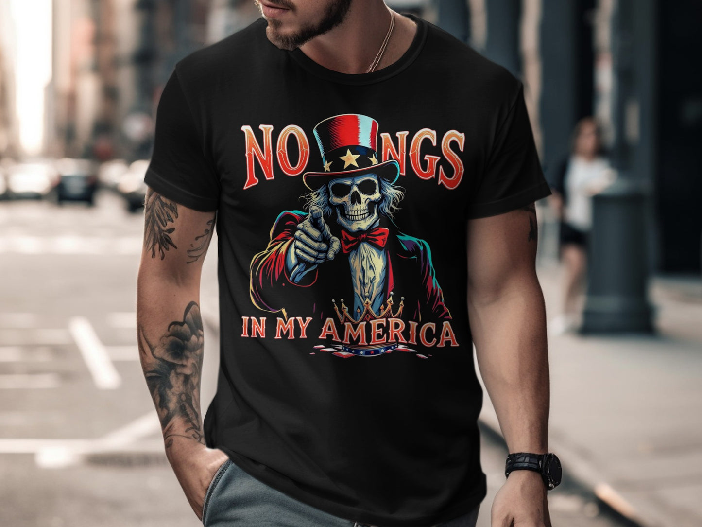 No Kings In My America Skull Patriotic T-shirt product type