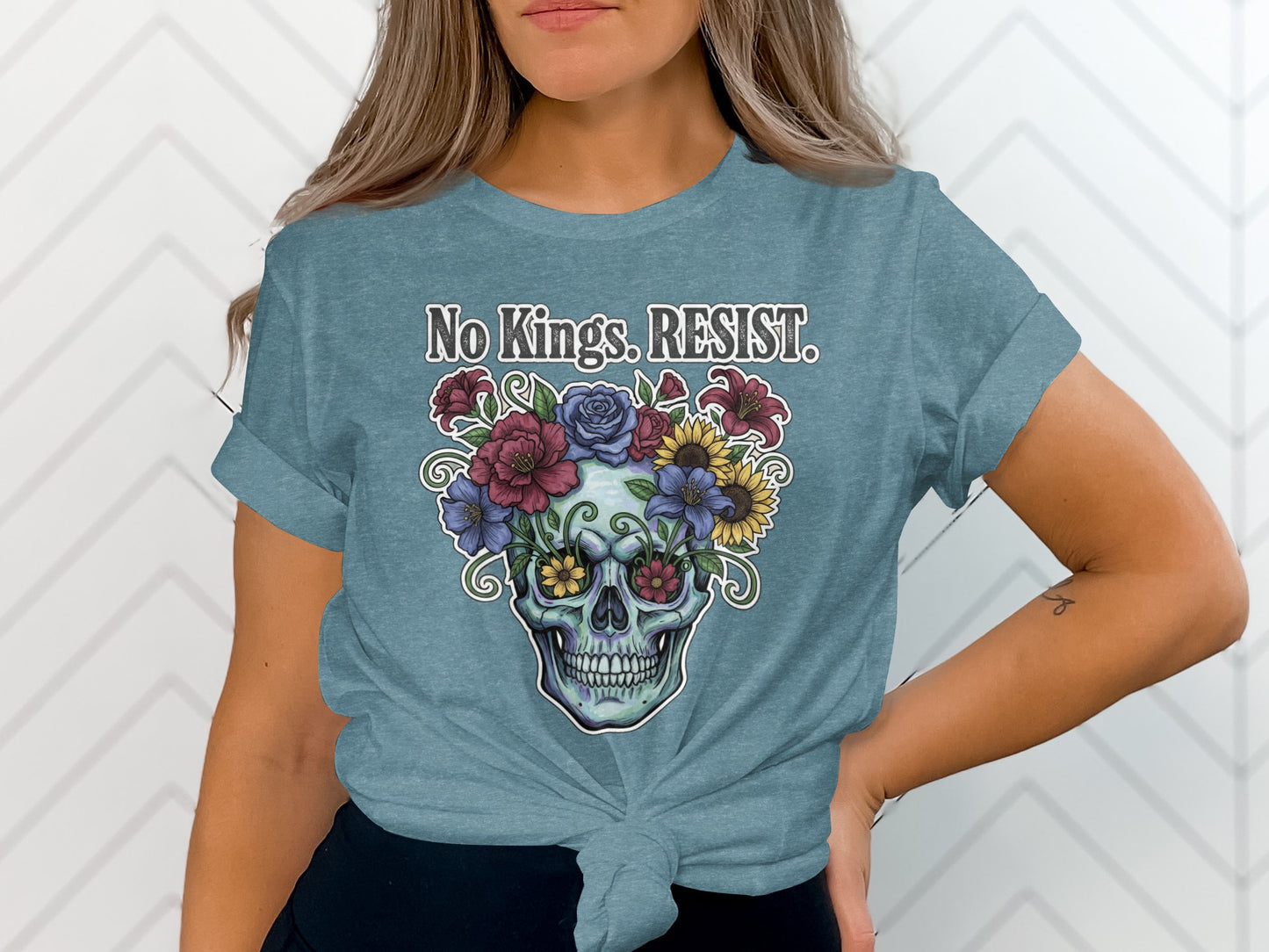 No Kings Resist Floral Skull Graphic T-Shirt product
