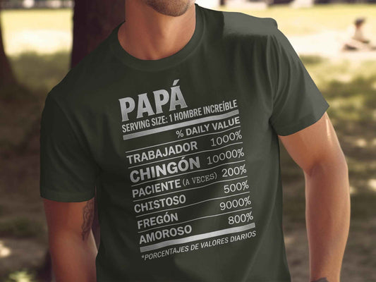 Dia de los Padres: Papa Humor Facts Tee Chingón Papá Daily Values Premium Tee