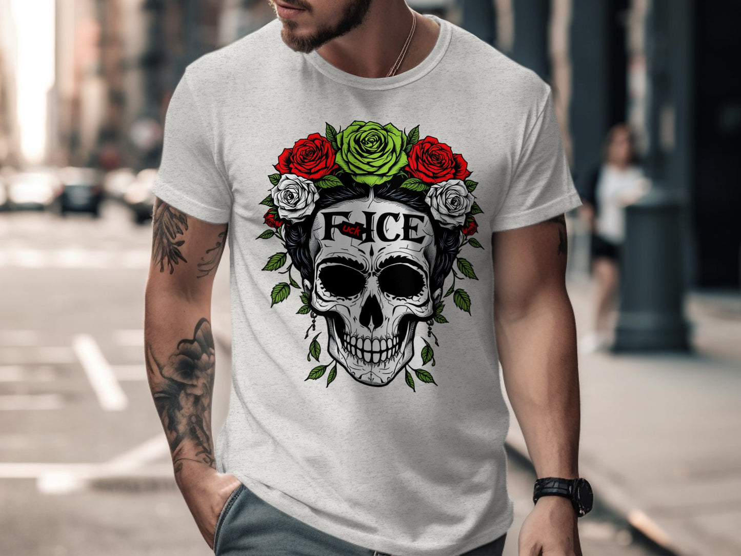 Skull with Roses Graphic Printed Tee shirt product