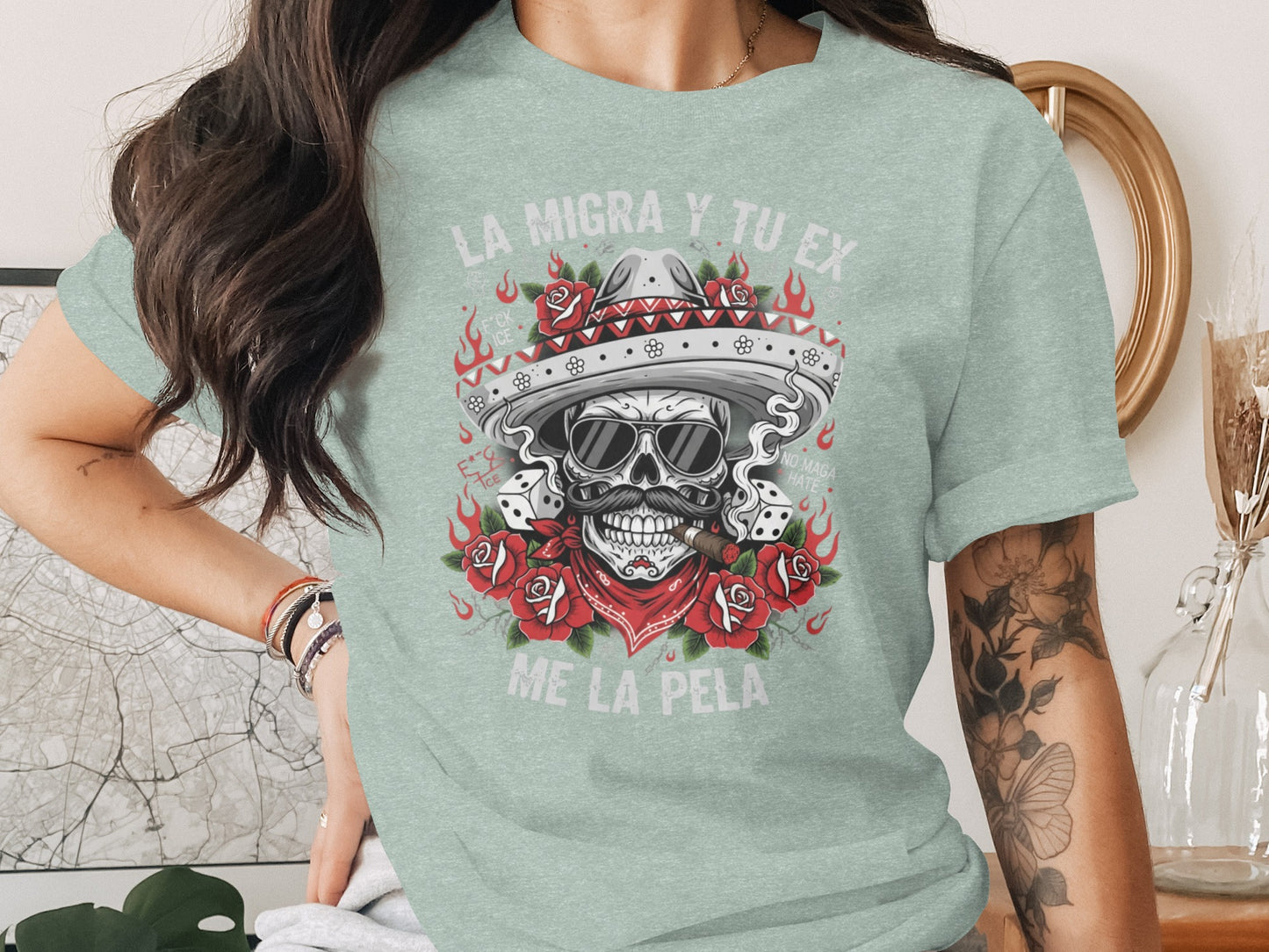 La Migra Y Tu Ex Me La Pela Skeleton Skull Shirt product