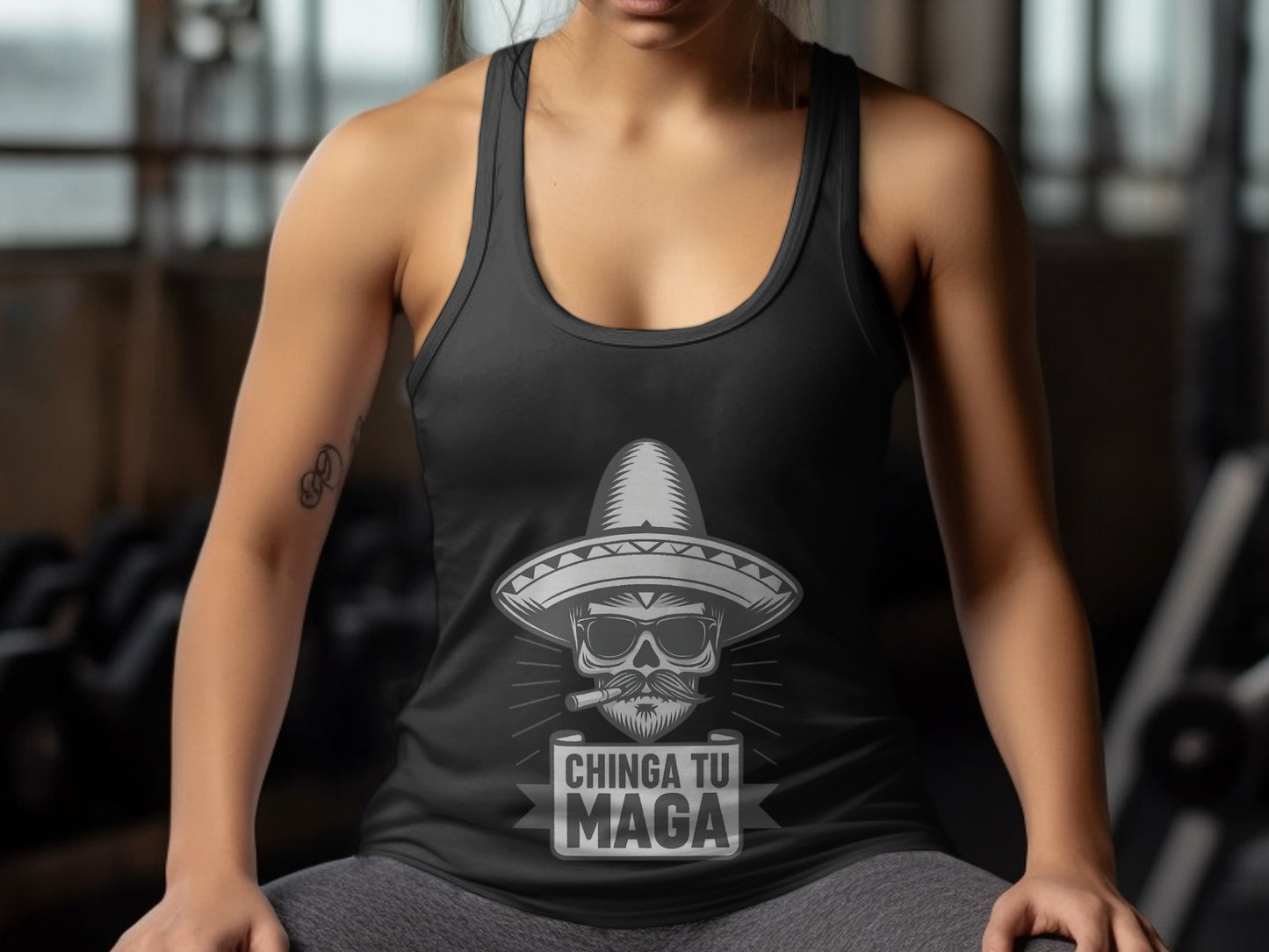 Chinga Tu Maga Tank Top with Cool Skull Design product type