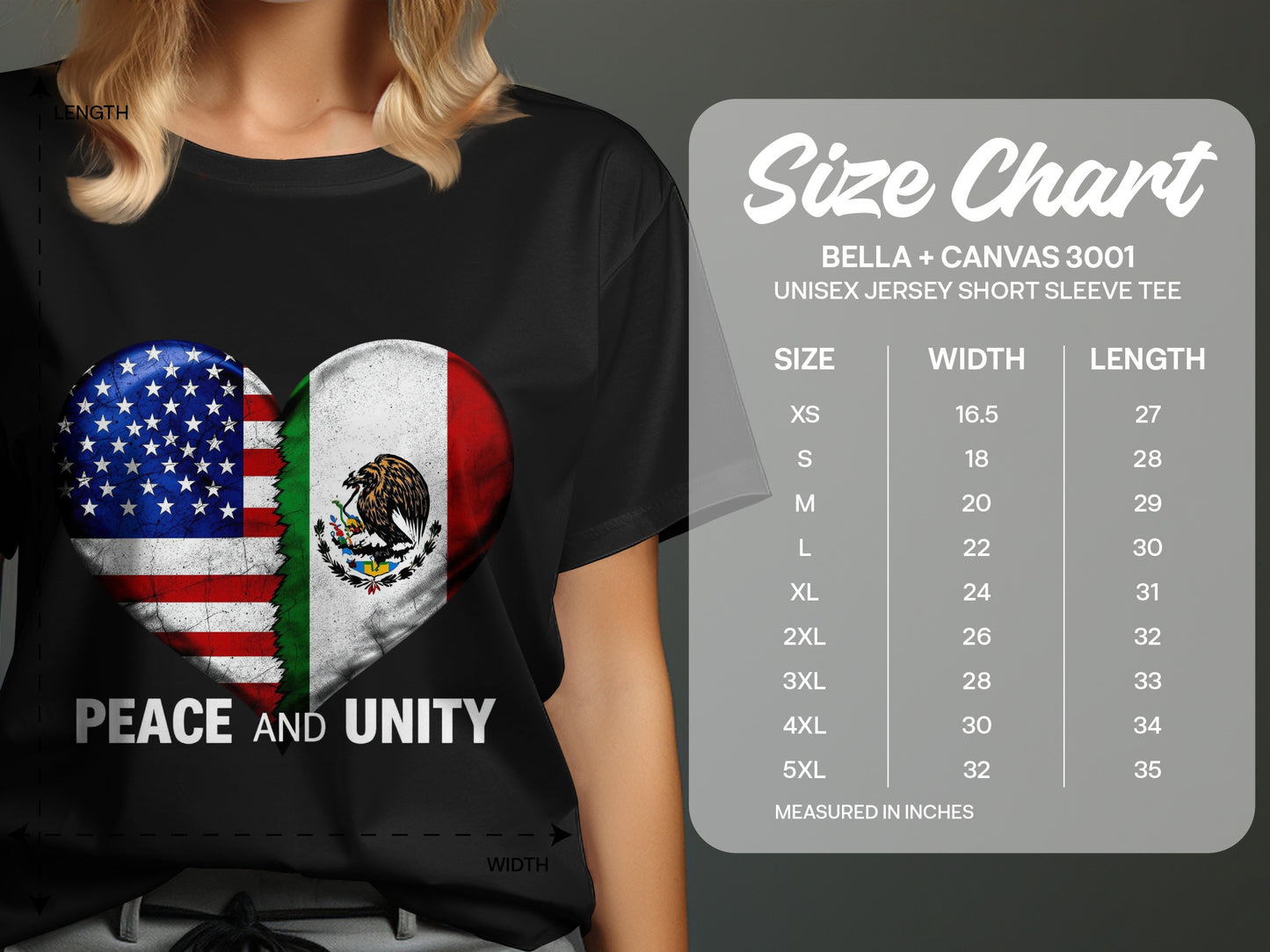 Peace and Unity Heart USA Mexico Short Sleeve Tee product type