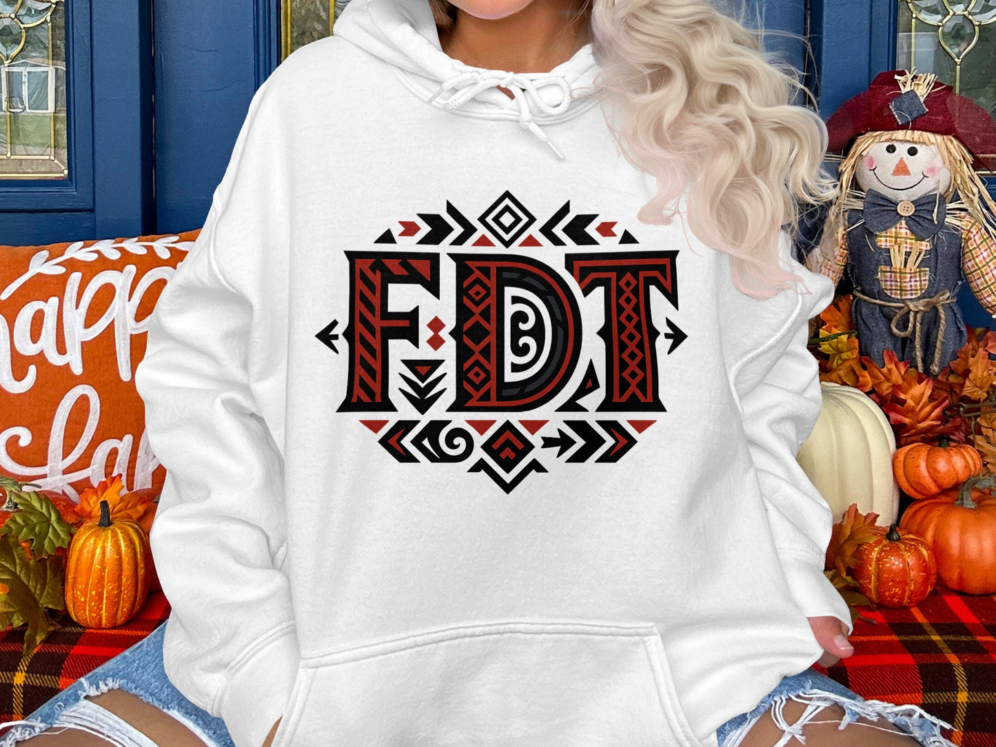 FDT Geometric Design Graphic Print White Hoodie product