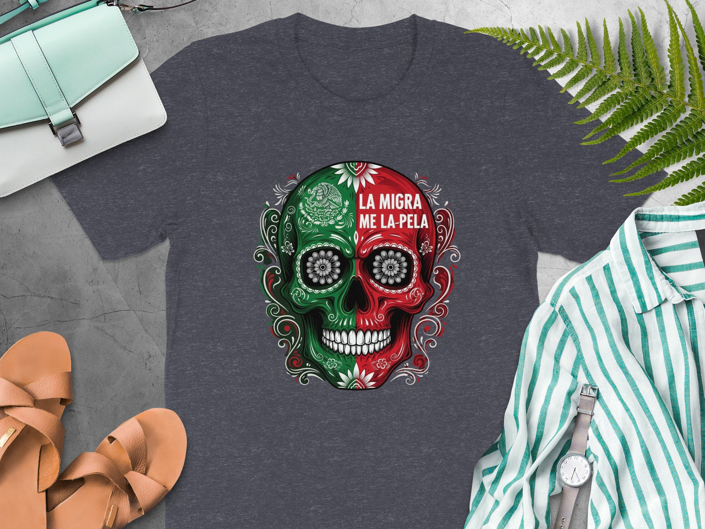 La Migra Me La Pela Skull Design T shirt product type