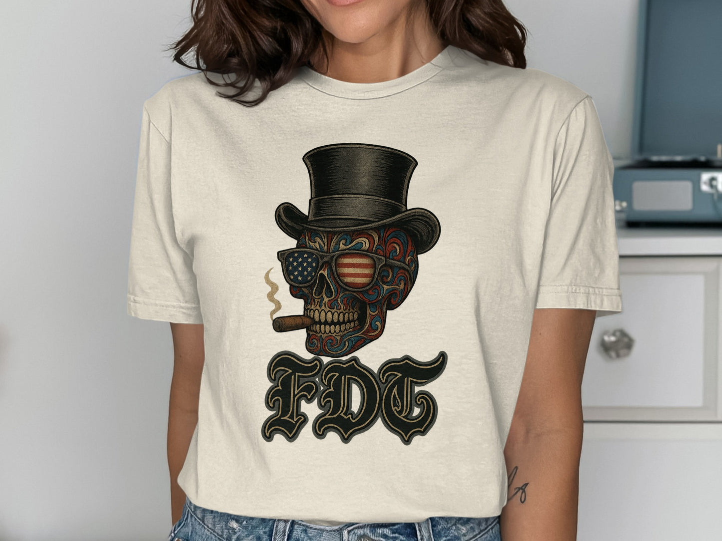 Patriotic Skull Design with Top Hat Graphic T-shirt product
