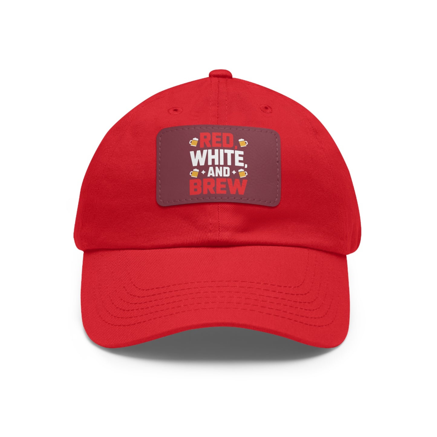Red White and Brew Dad Hat with Leather Patch - Perfect for Beer Lovers