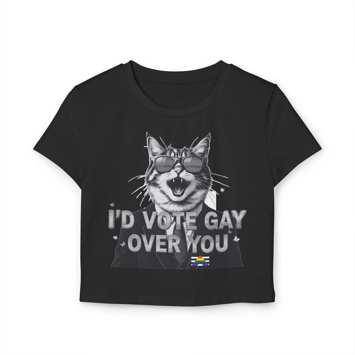Vote Gay Cat Women's Baby Tee - Fun LGBTQ+ Pride Shirt