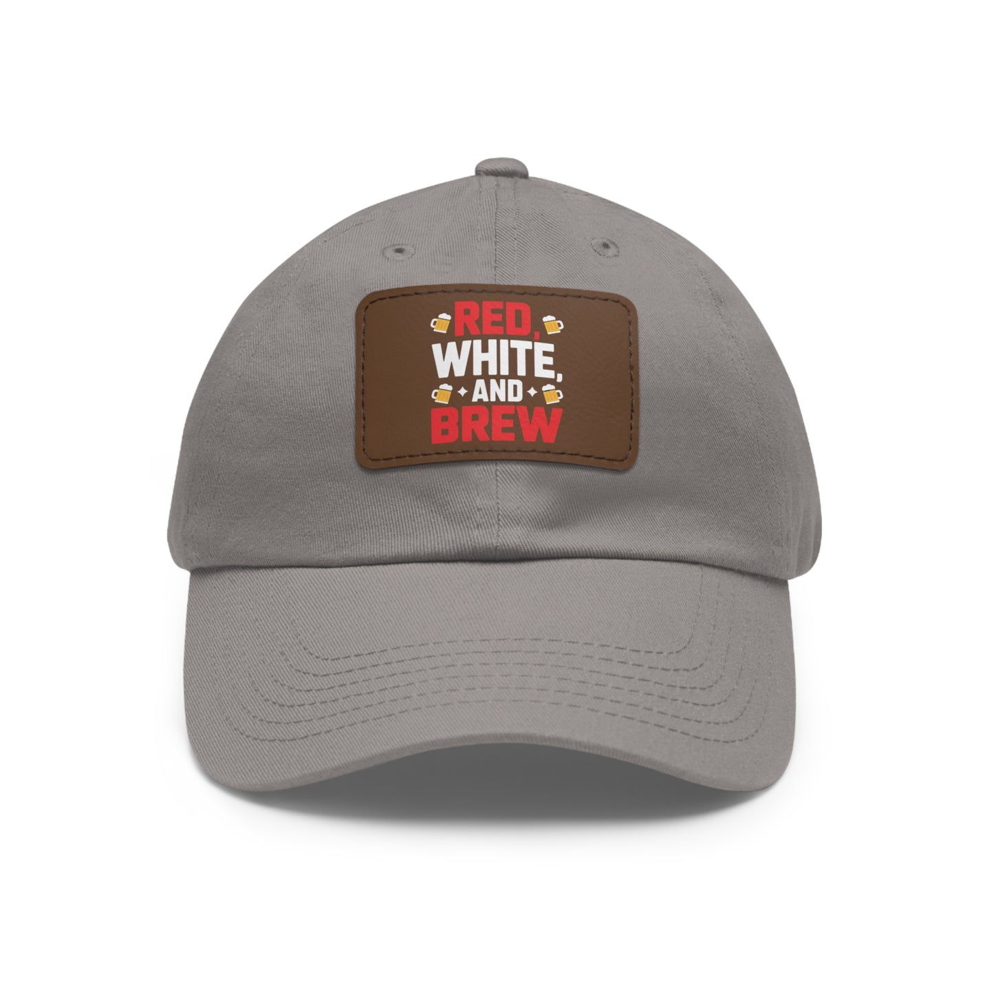 Red White and Brew Dad Hat with Leather Patch - Perfect for Beer Lovers