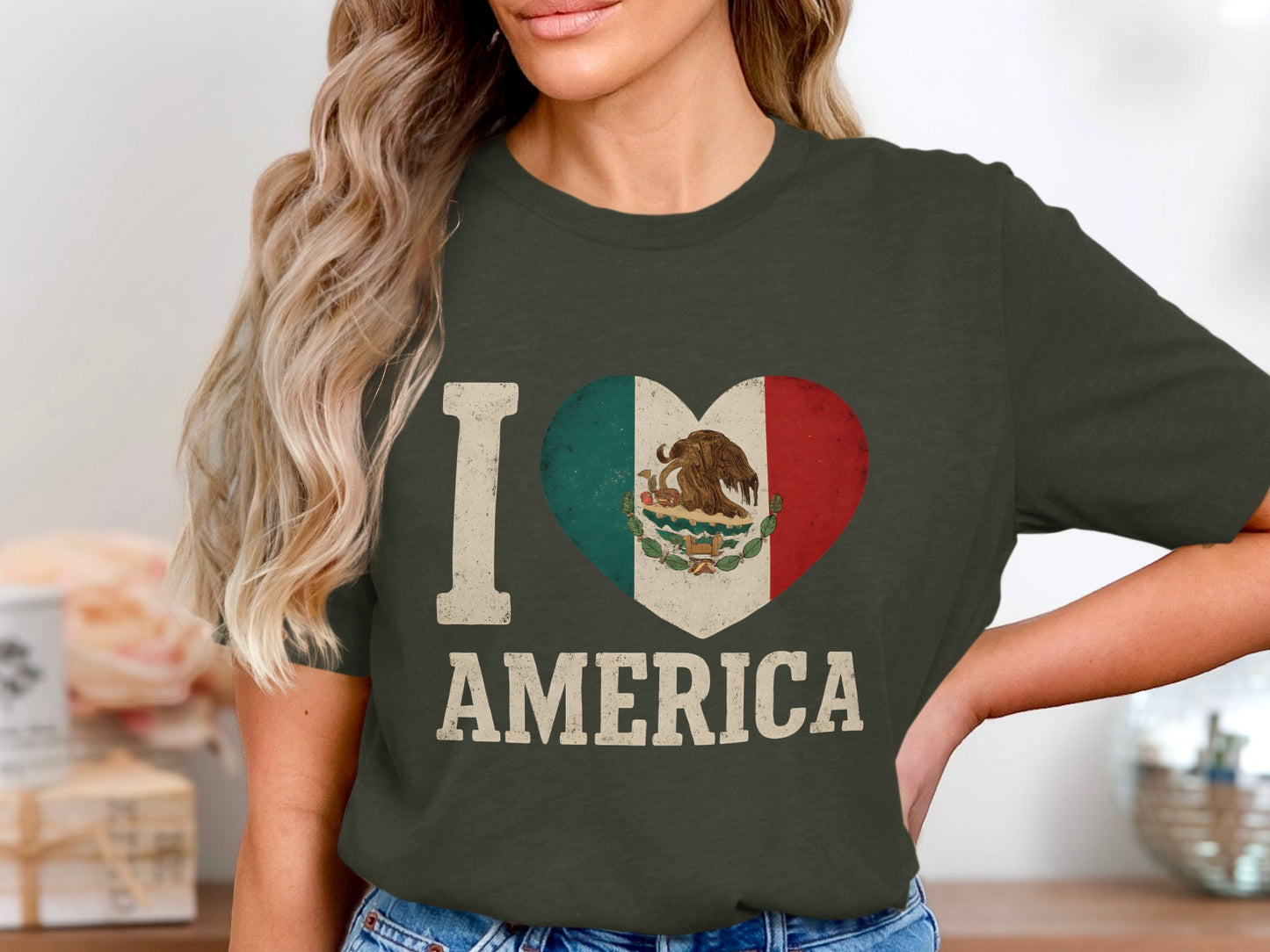 I Love America Heart Flag Graphic Tee Shirt product type