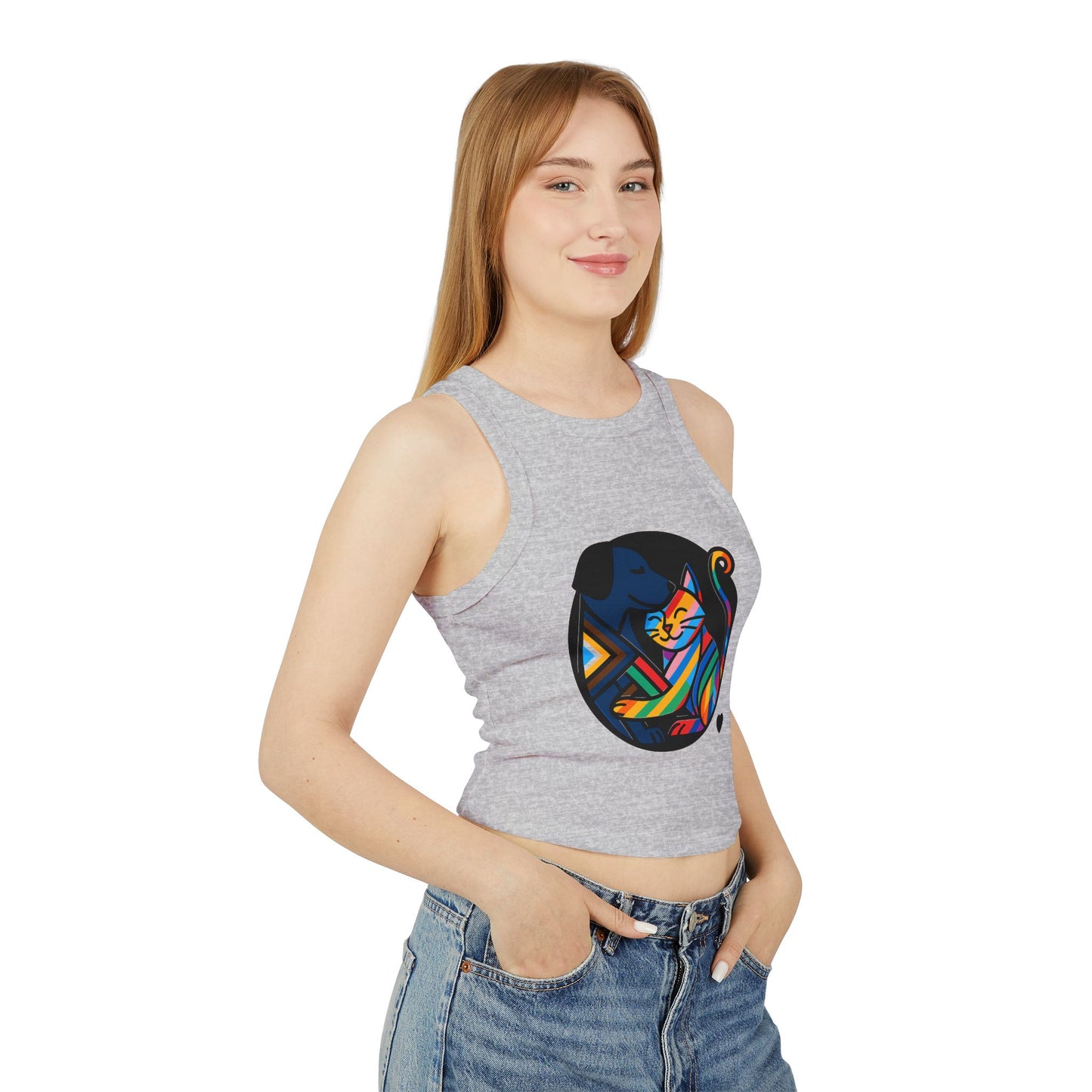 Pride tank top Colorful Animal Love Women's Racer Tank Top - Cute Cat and Dog Design