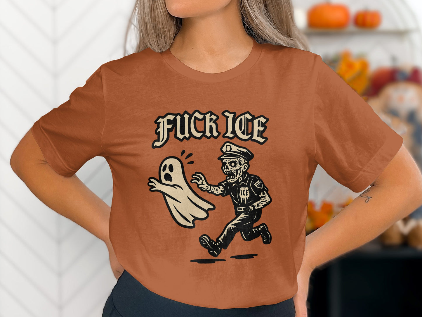 Fuck ICE Skeleton Police Ghost Graphic Shirt product type