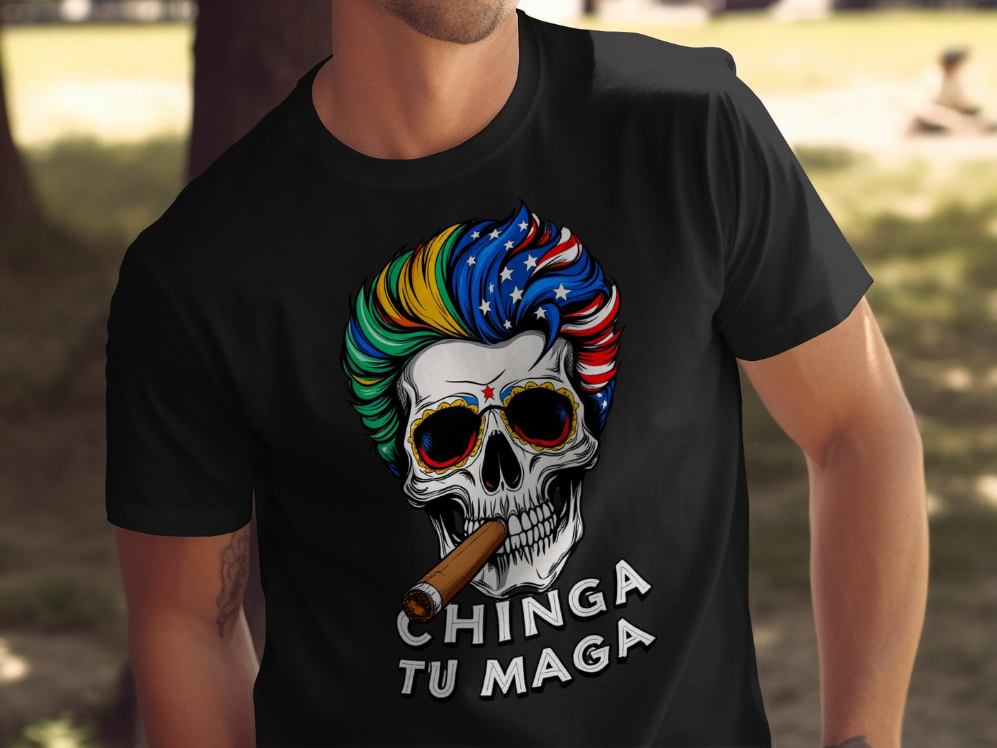 Chinga Tu Maga Skull Graphic Tee Vibrant Colorful Shirt product