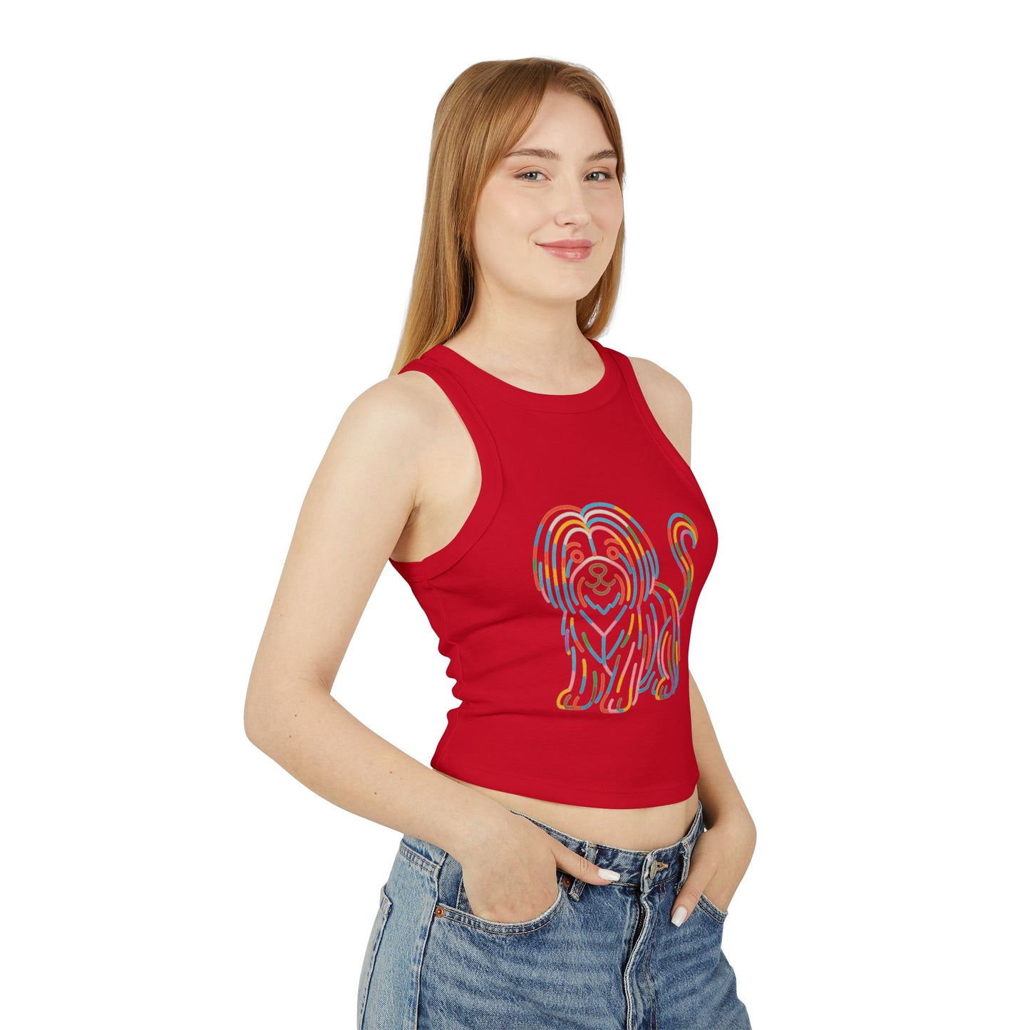 Pride tank top Colorful Dog Print Women's Micro Rib Racer Tank Top