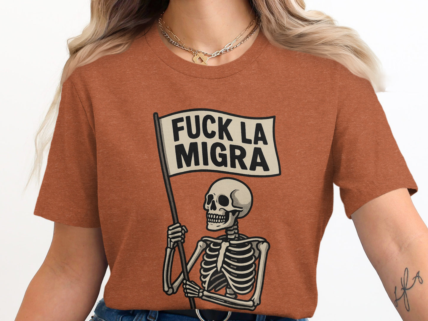 Skeletal Illustration Fuck La Migra Tan Graphic Tee product