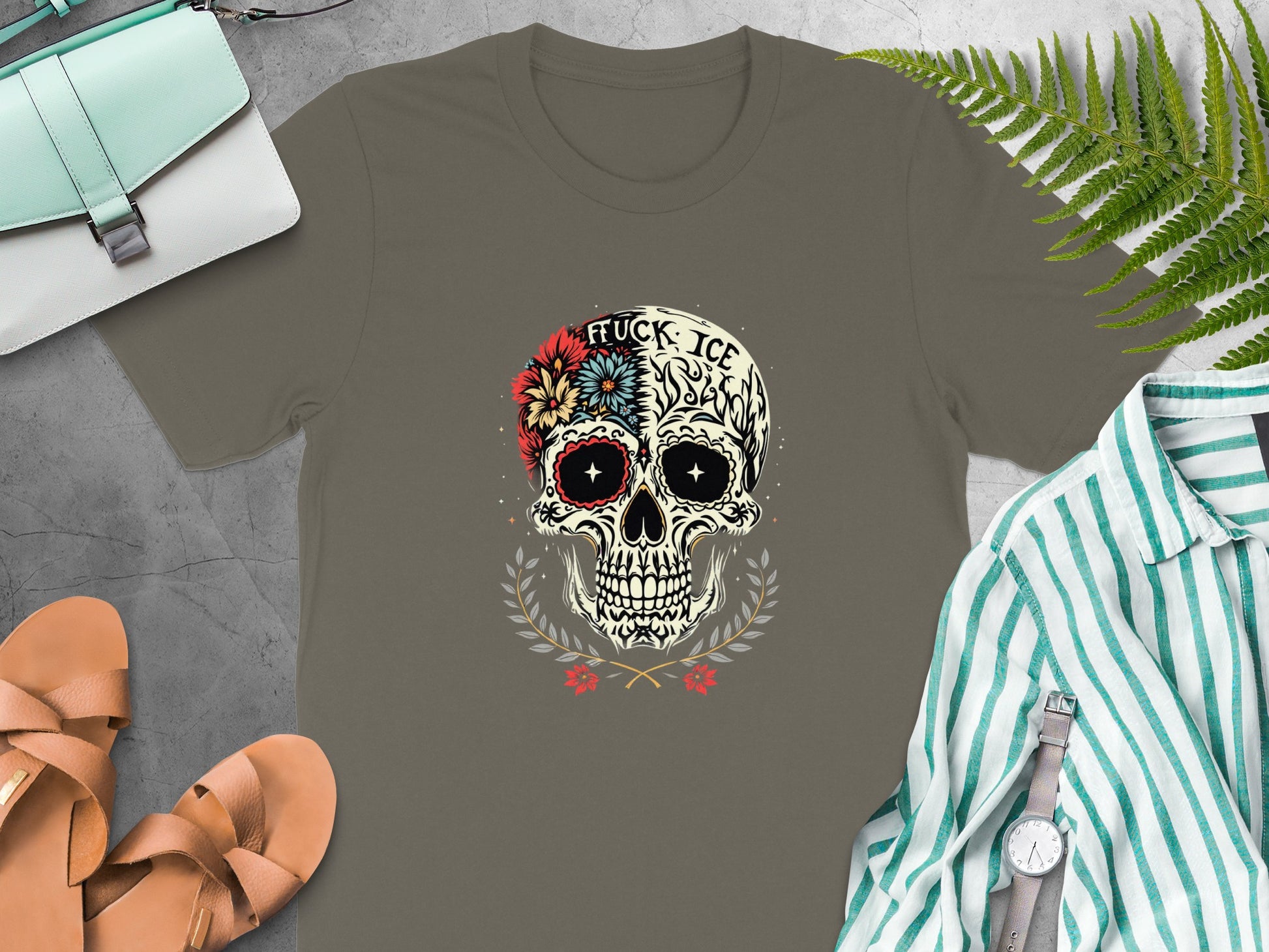 Floral Skull Graphic Print Casual T-shirt product type