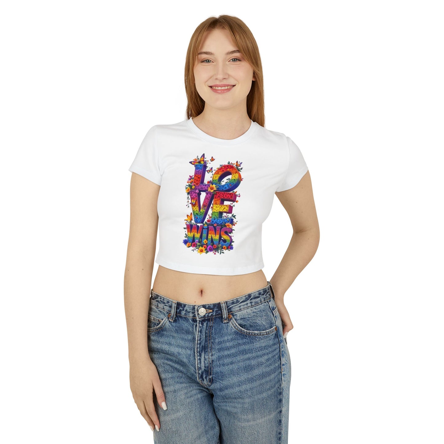 Colorful Love Wins Baby Tee for Women - Floral Design Celebrating Pride
