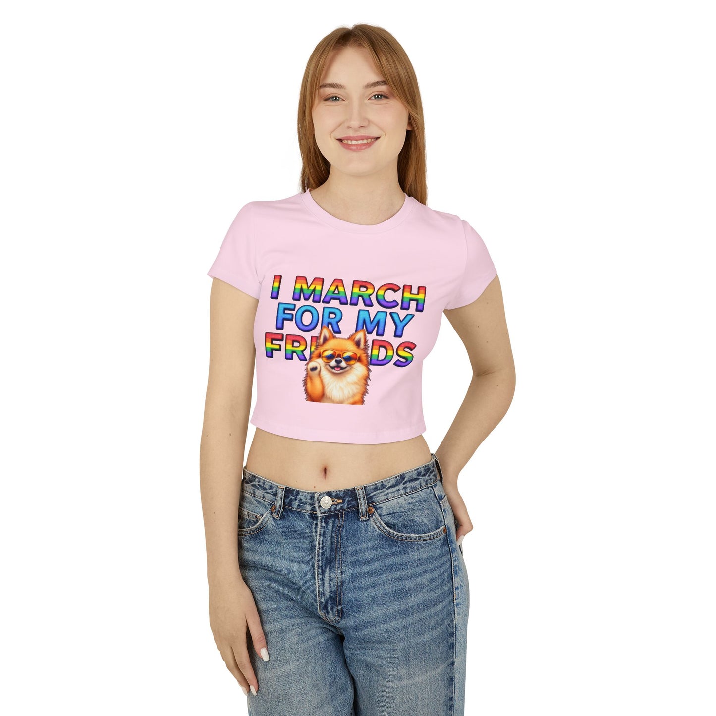 Pride Spirit Women's Baby Tee, LGBTQ+ Pride Shirt, Cute Graphic Tee, Unique Gift for Friends, Rainbow Marching T-Shirt, Fun Summer Top