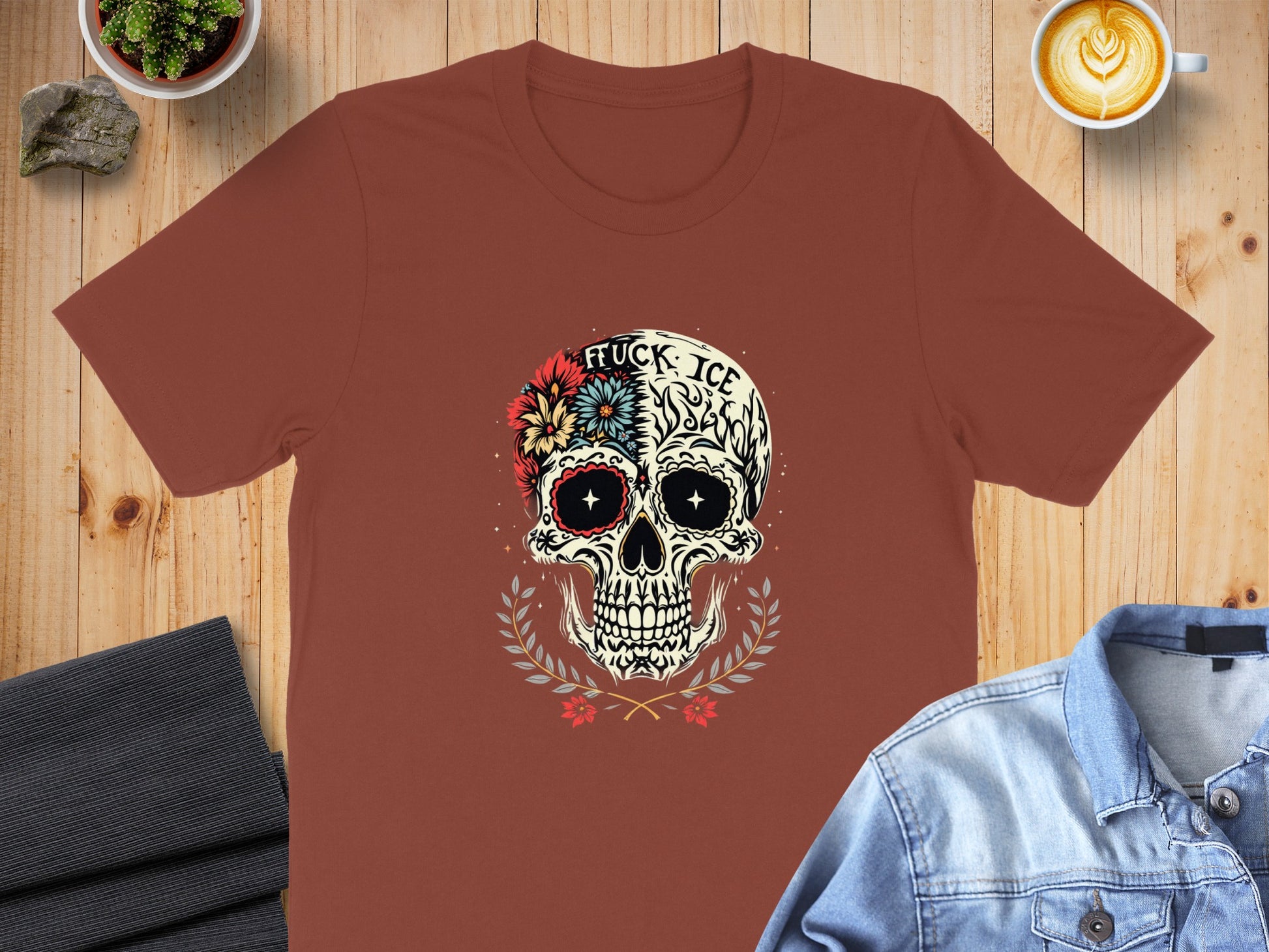 Skull Design With Floral Accents on T-Shirt product