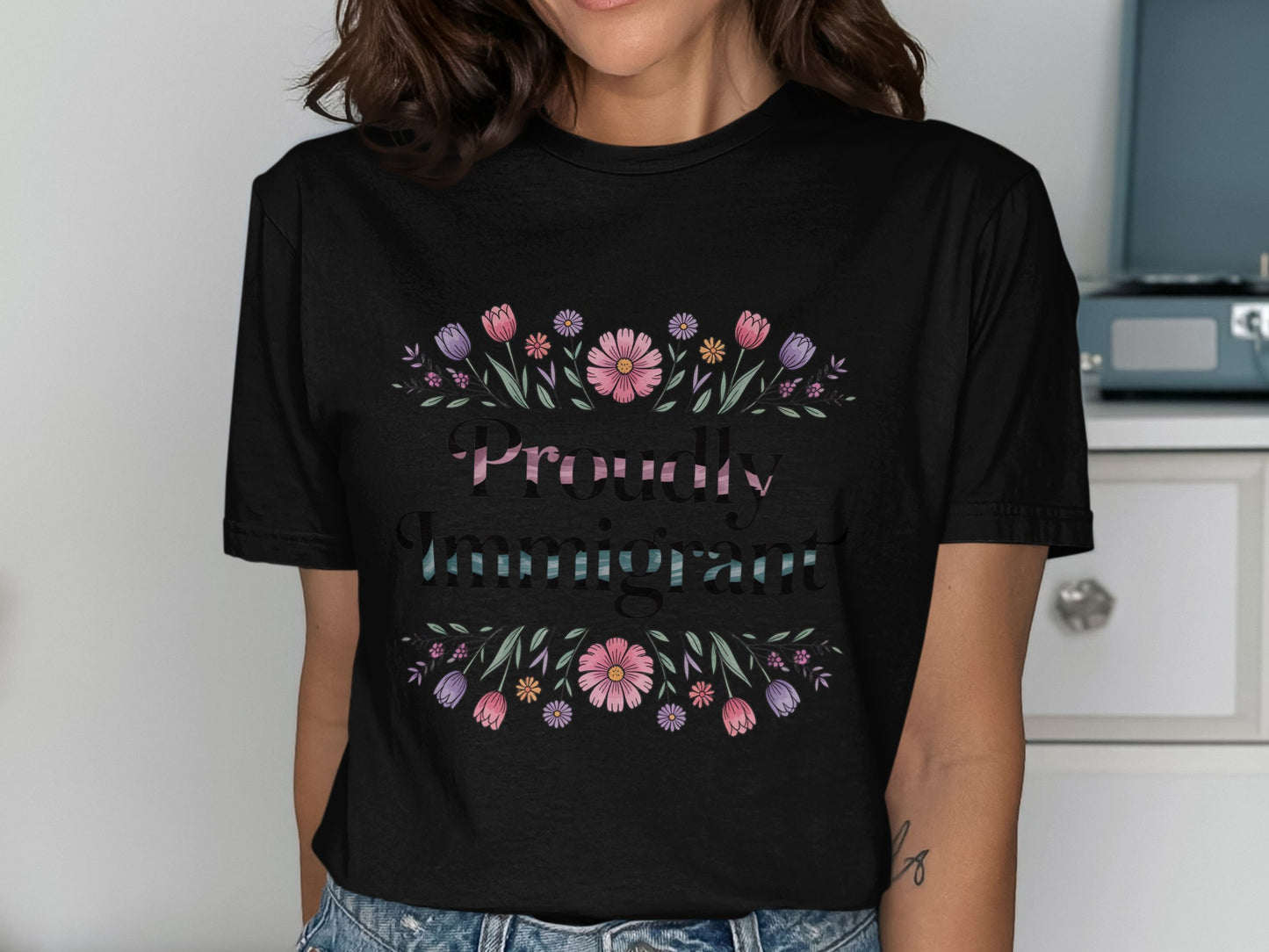 Proudly Immigrant Floral Design T-Shirt product type