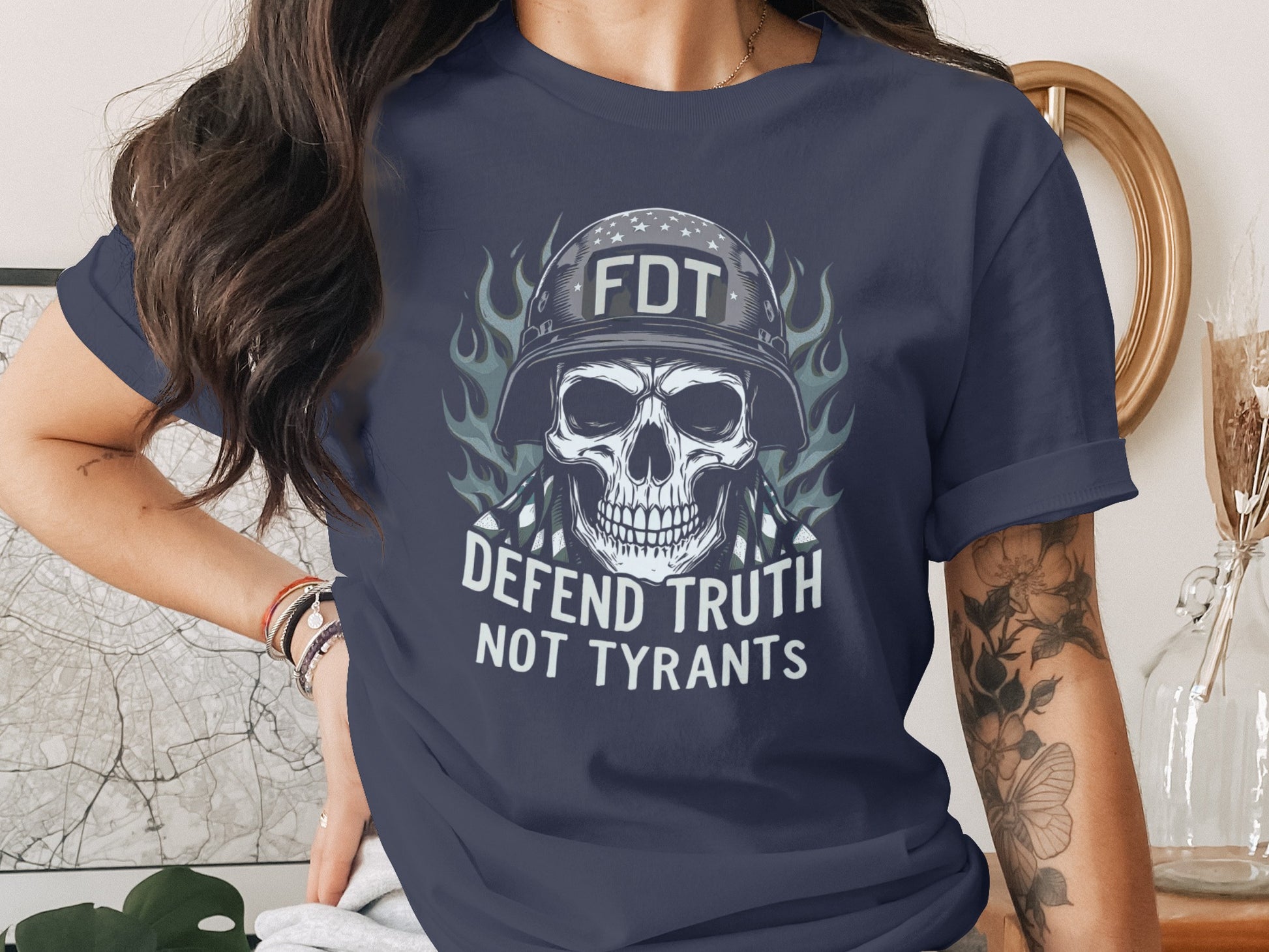Defend Truth Not Tyrants in Skull Helmet Shirt