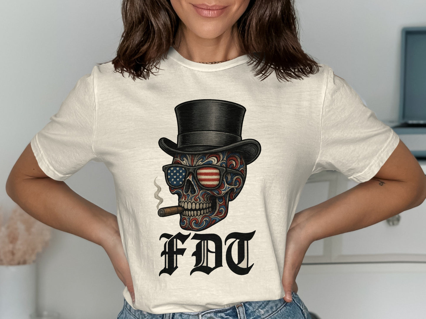 Patriotic Skull with Top Hat Graphic T-Shirt product