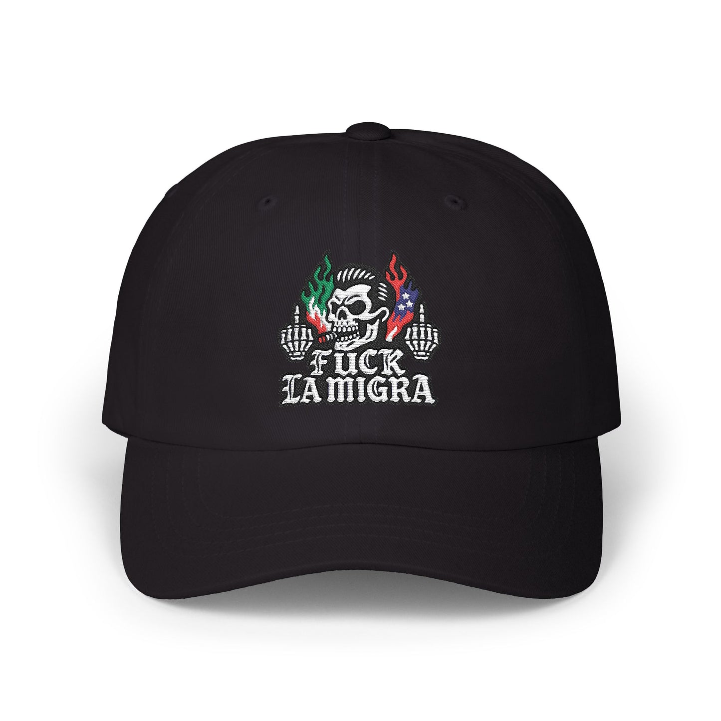 Fuck La Migra Anti Trump Embroidered Hat, FDT, Chinga Tu Maga Classic Dad Cap with Skull Design, Adjustable Hat for Casual Wear, Unique Gift for Dads, Birthday, or Holiday Use
