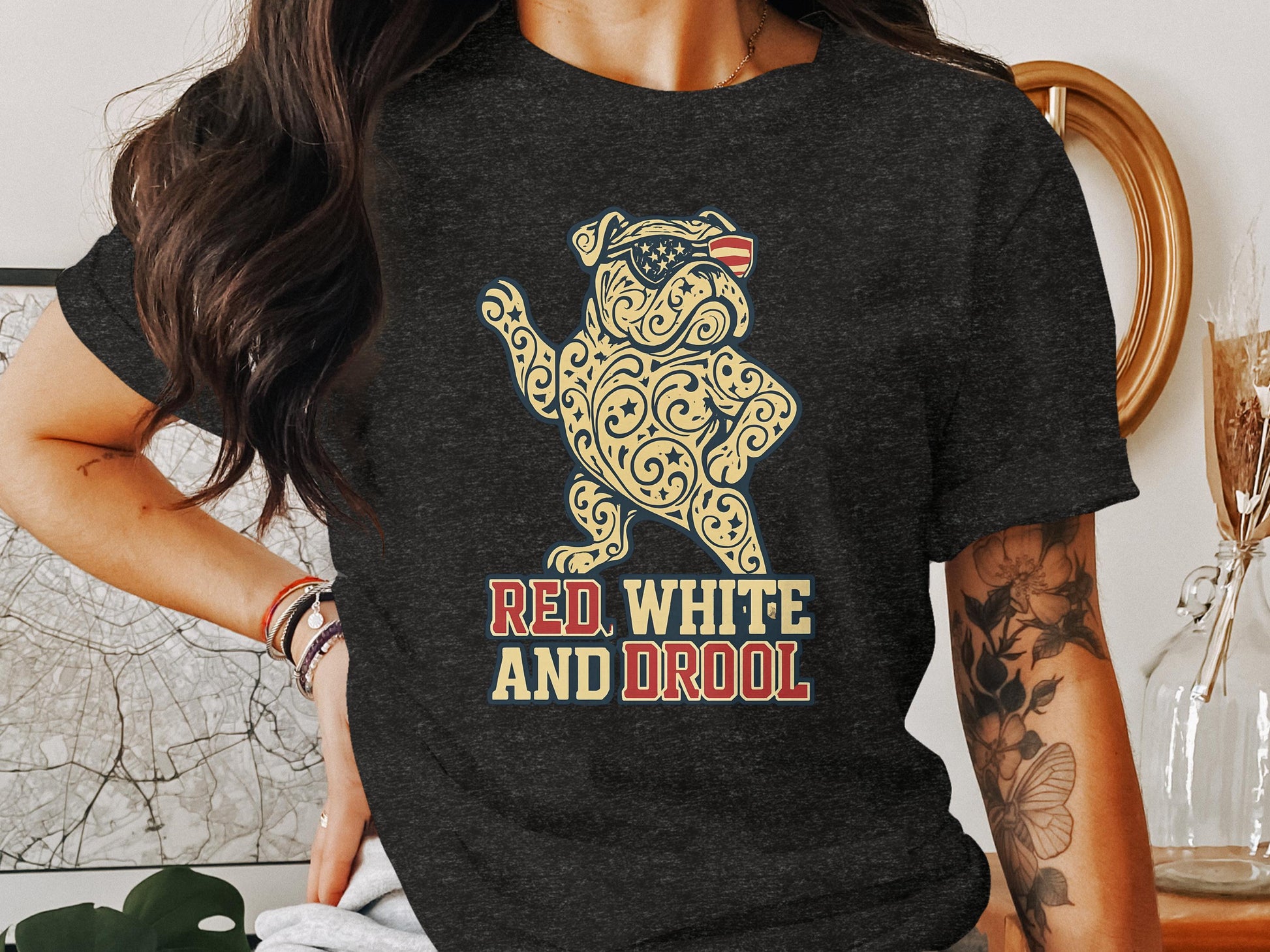 Red White and Drool Bulldog Graphic T-shirt product