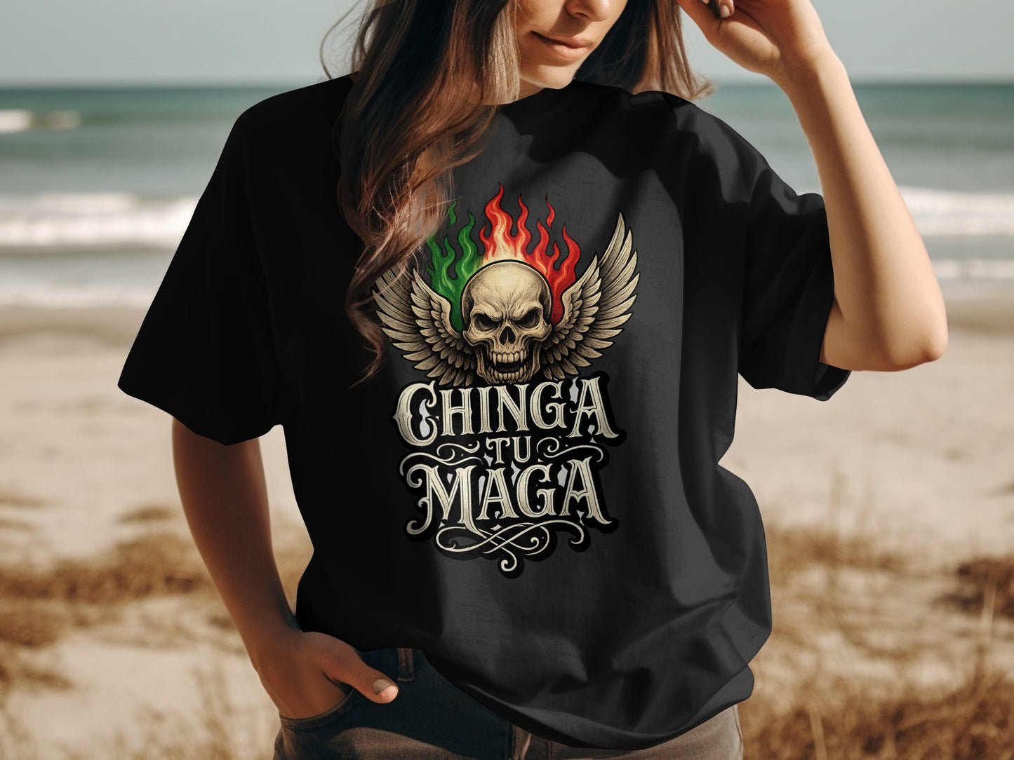 Chinga Tu Maga Graphic Tee with Skull Design product
