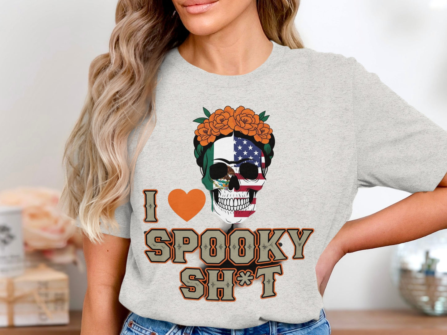 I Love Spooky Sh*t Skull with Flowers T-Shirt product
