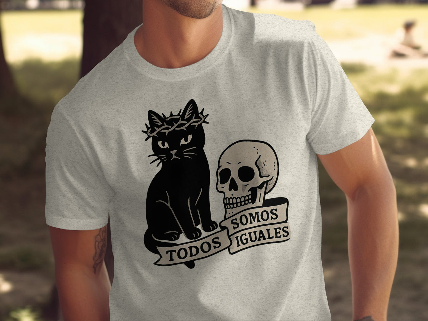 Todos Somos Iguales Cat and Skull Graphic T-Shirt product