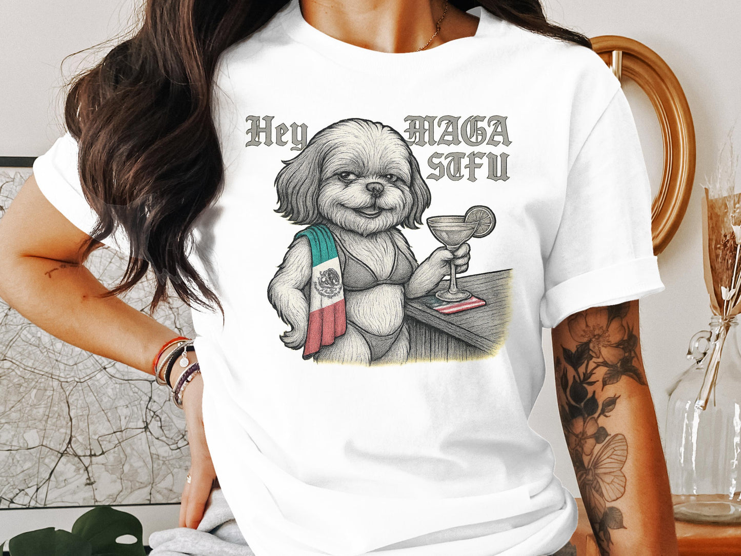 Hey Maga IYFU Dog with Drink Graphic T-shirt product