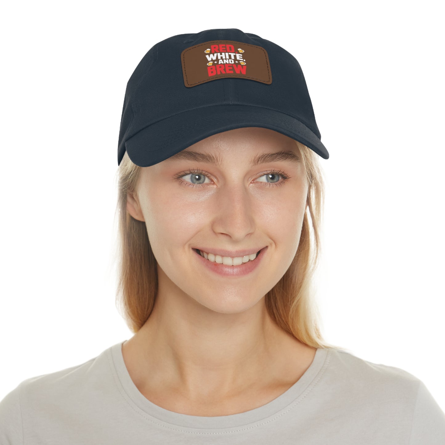 Red White and Brew Dad Hat with Leather Patch - Perfect for Beer Lovers
