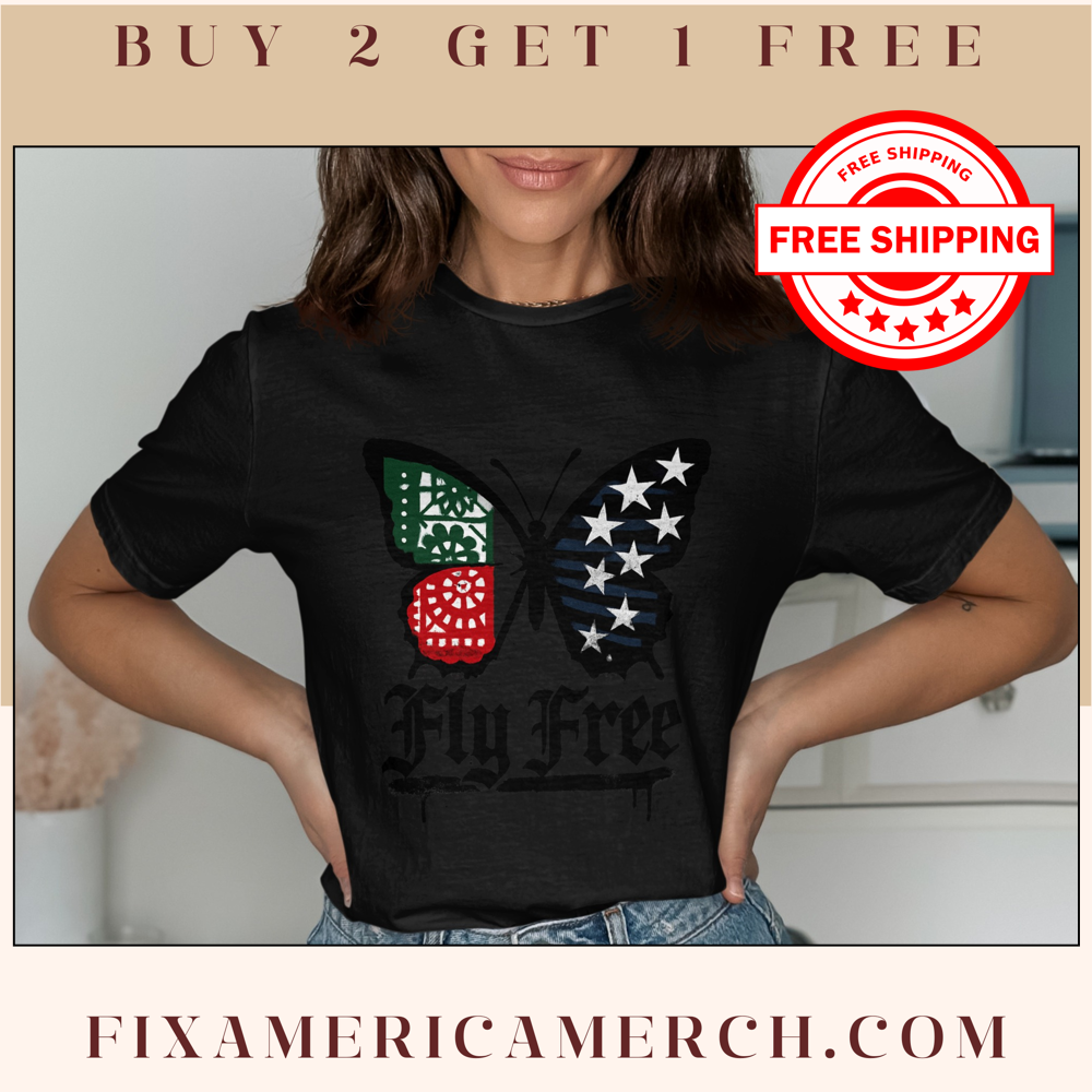 Fly Free Butterfly Print T-Shirt promotional product