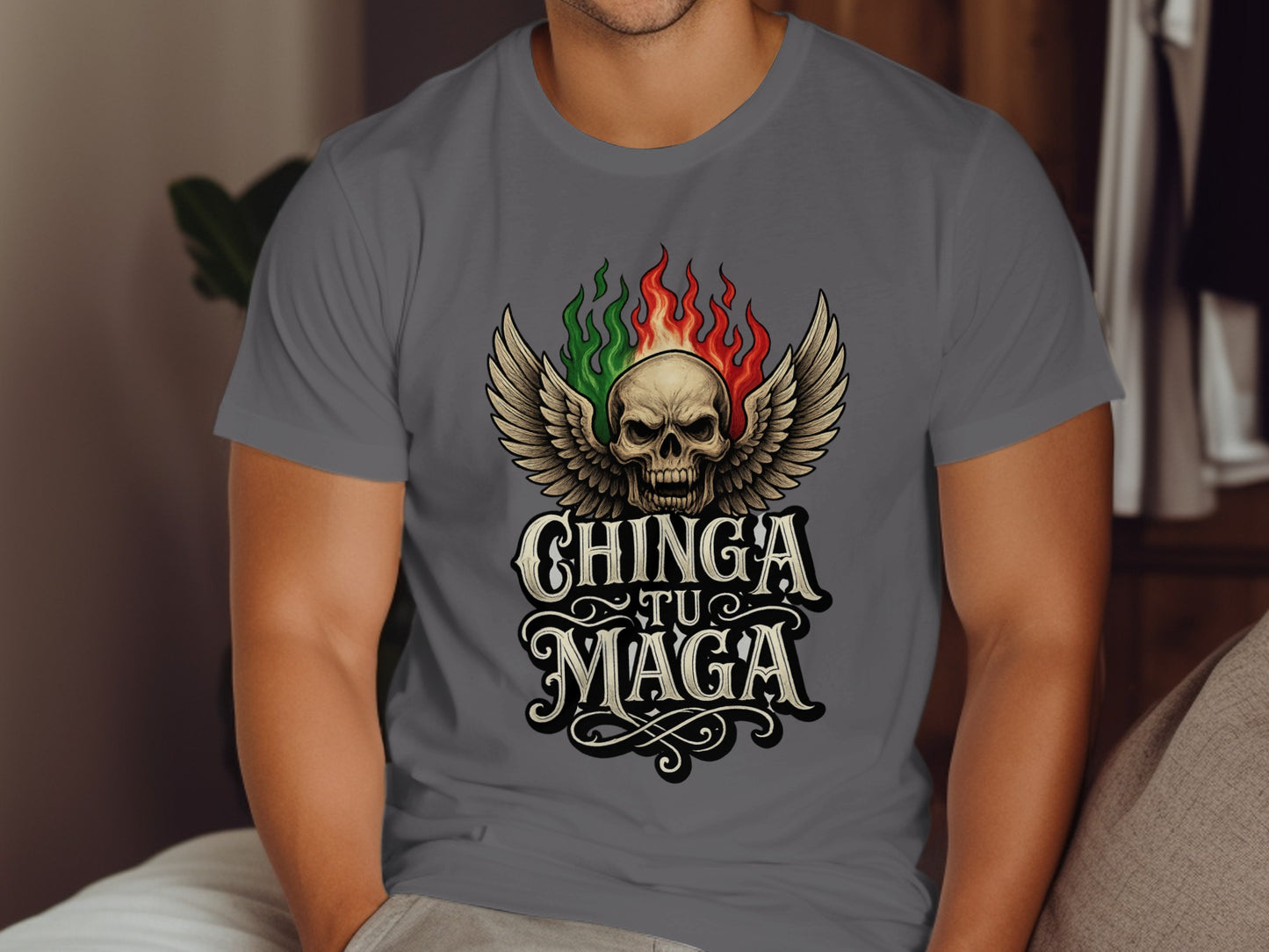 Chinga Tu Maga Skull with Wings Graphic T-Shirt product