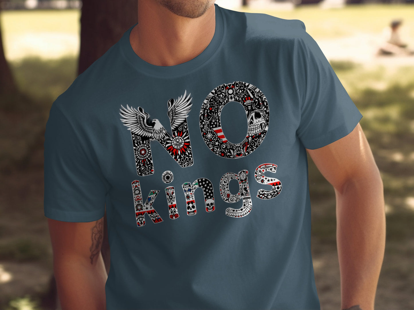 Unique Blue Graphic NO Kings Design T-shirt Product