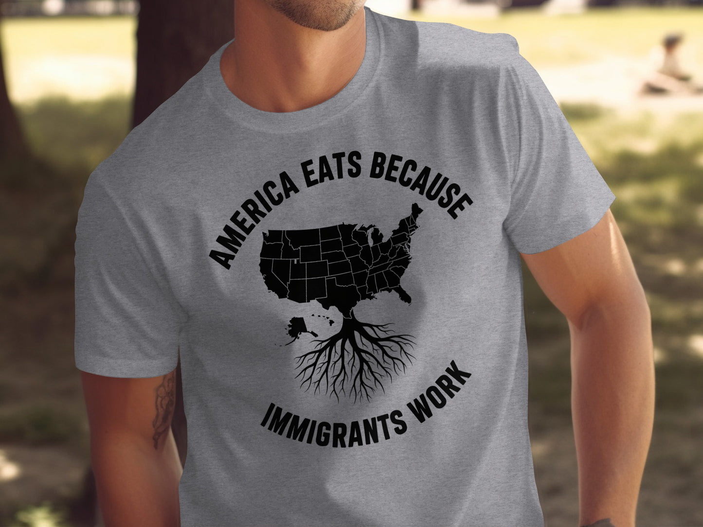 America Eats Because Immigrants Work T-Shirt Product