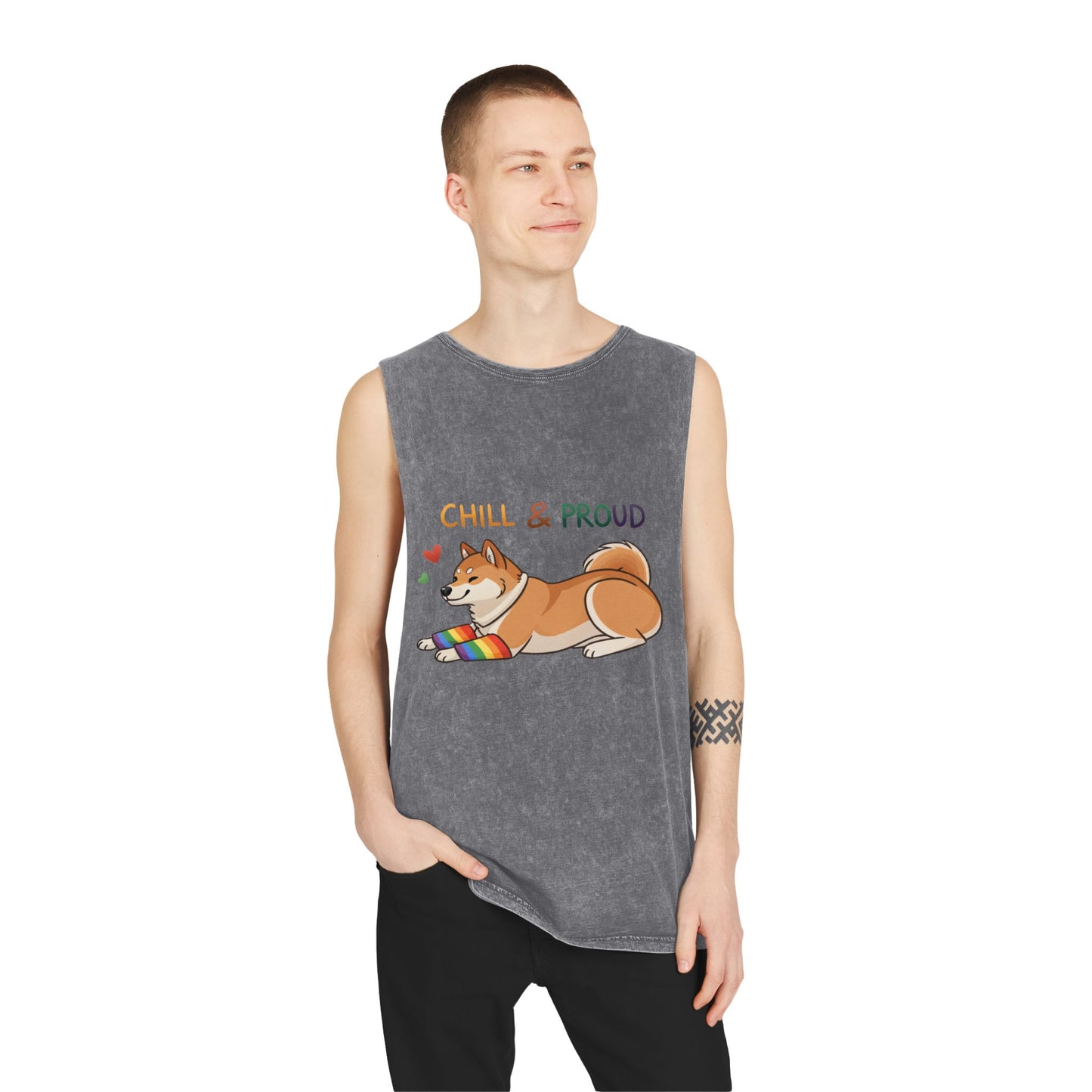 Chill & Proud Unisex Stonewash Tank Top - LGBTQ+ Pride Apparel