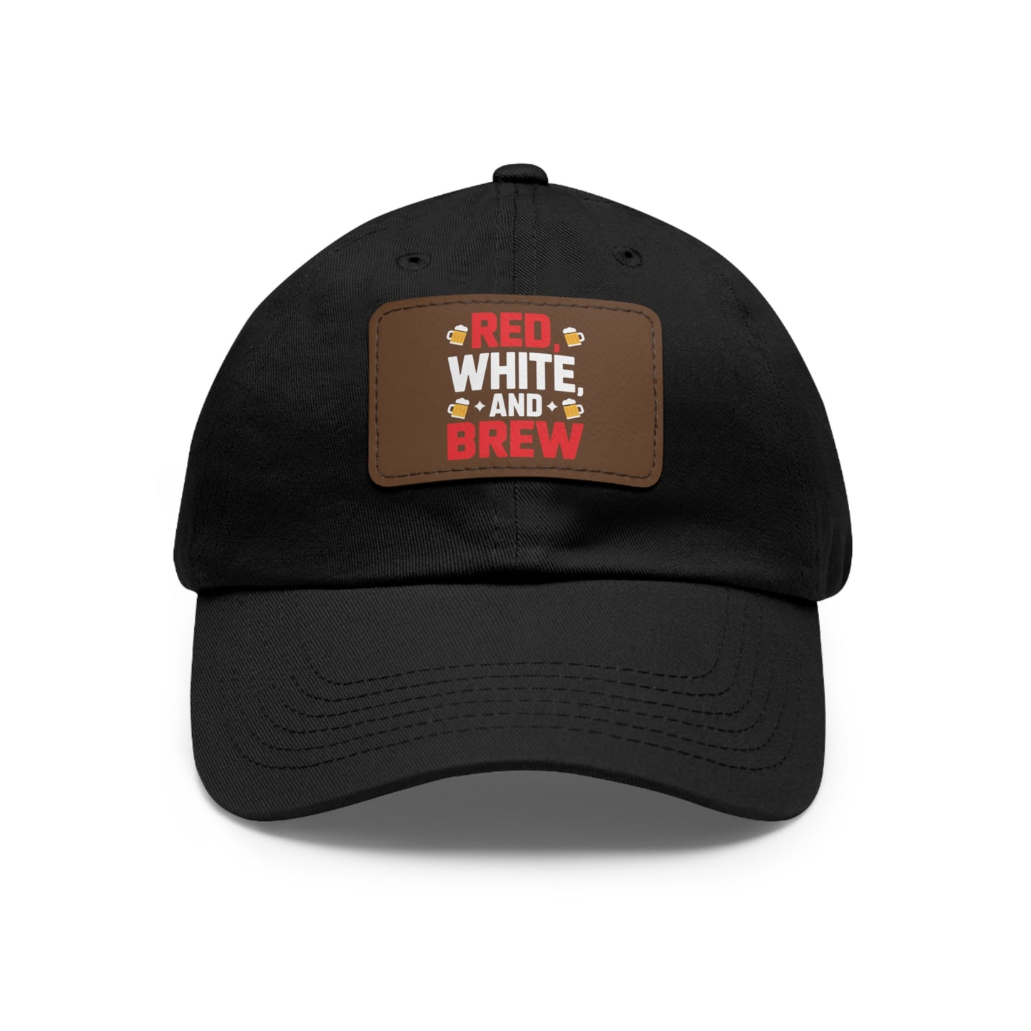 Red White and Brew Dad Hat with Leather Patch - Perfect for Beer Lovers