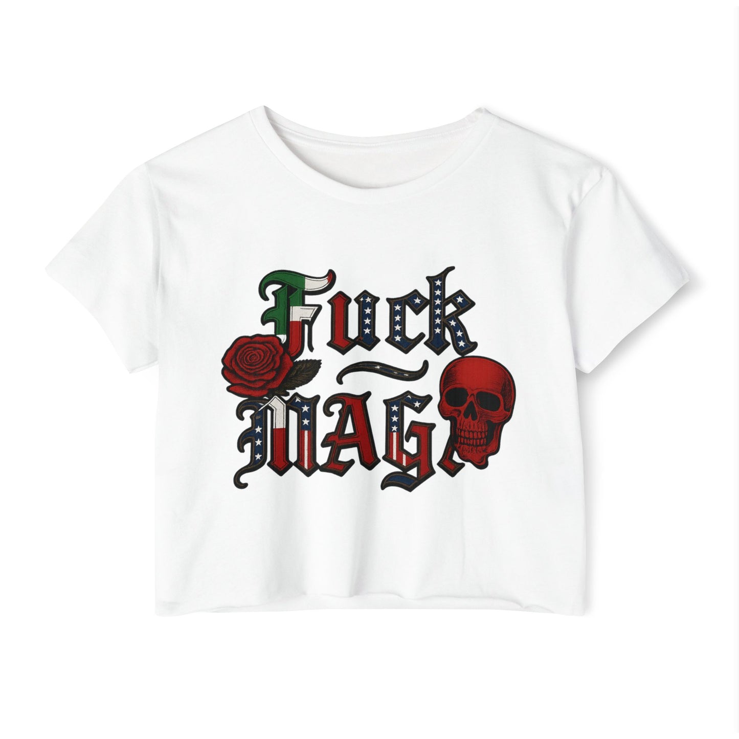 Crop Top Anti Trump FDT - Women's Festival Crop Top with Skull and Rose Design, Edgy Crop Tee, Summer Fest Outfit, Alternative Style Top, Concert Attire