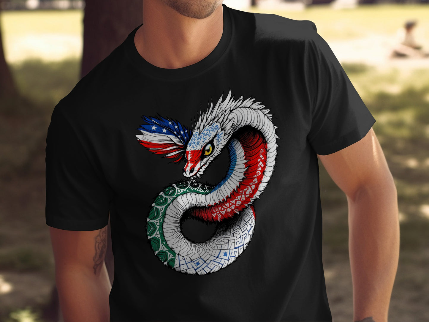 Multicolor Patriotic Snake Print Black T-shirt product